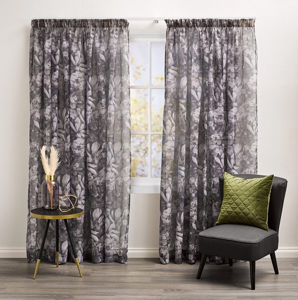 Harlow Charcoal - Readymade Sheer Pencil Pleat Curtain